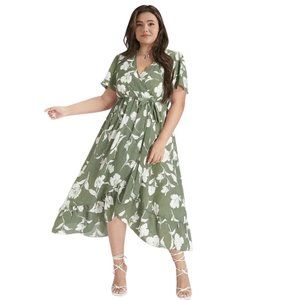 BloomChic Olive Floral Midi Dress